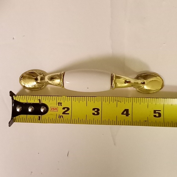 Vintage Cabinet Pull Handles Polish Brass & White Ceramic Drawer 41 - Picture 8 of 9
